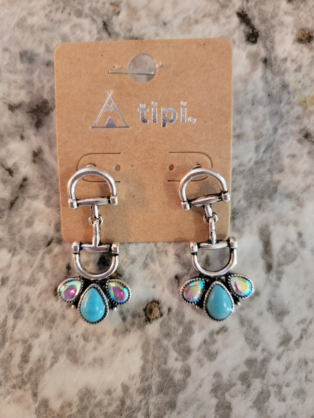 Tipi Silver-Tone Turquoise and Iridescent Dangle Earrings
